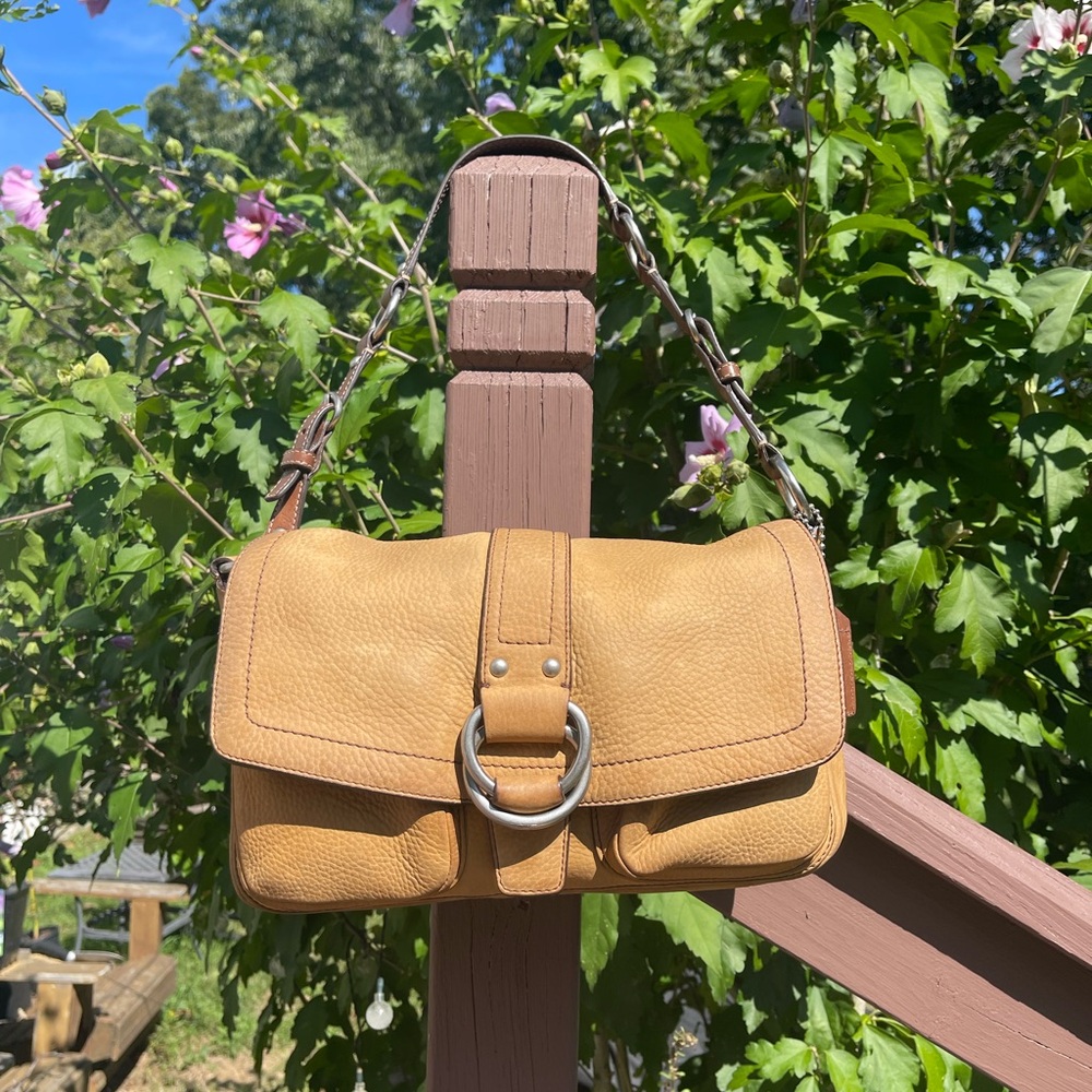 Coach Tan Leather Shoulder Bag with Front Pockets SoHo Inspired